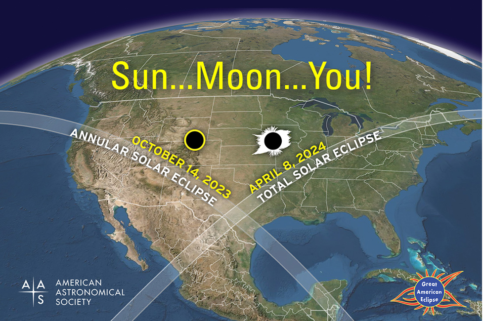 This image from the AAS Solar Eclipse Task Force website illustrates the dates and paths of the two solar eclipses that will cross North America during the next two years. Are you ready?