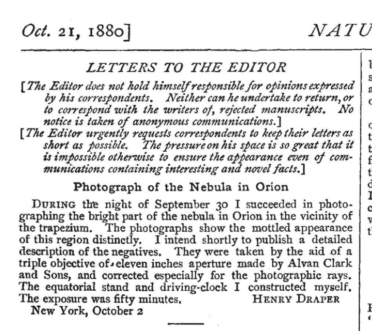 Draper's letter in Nature