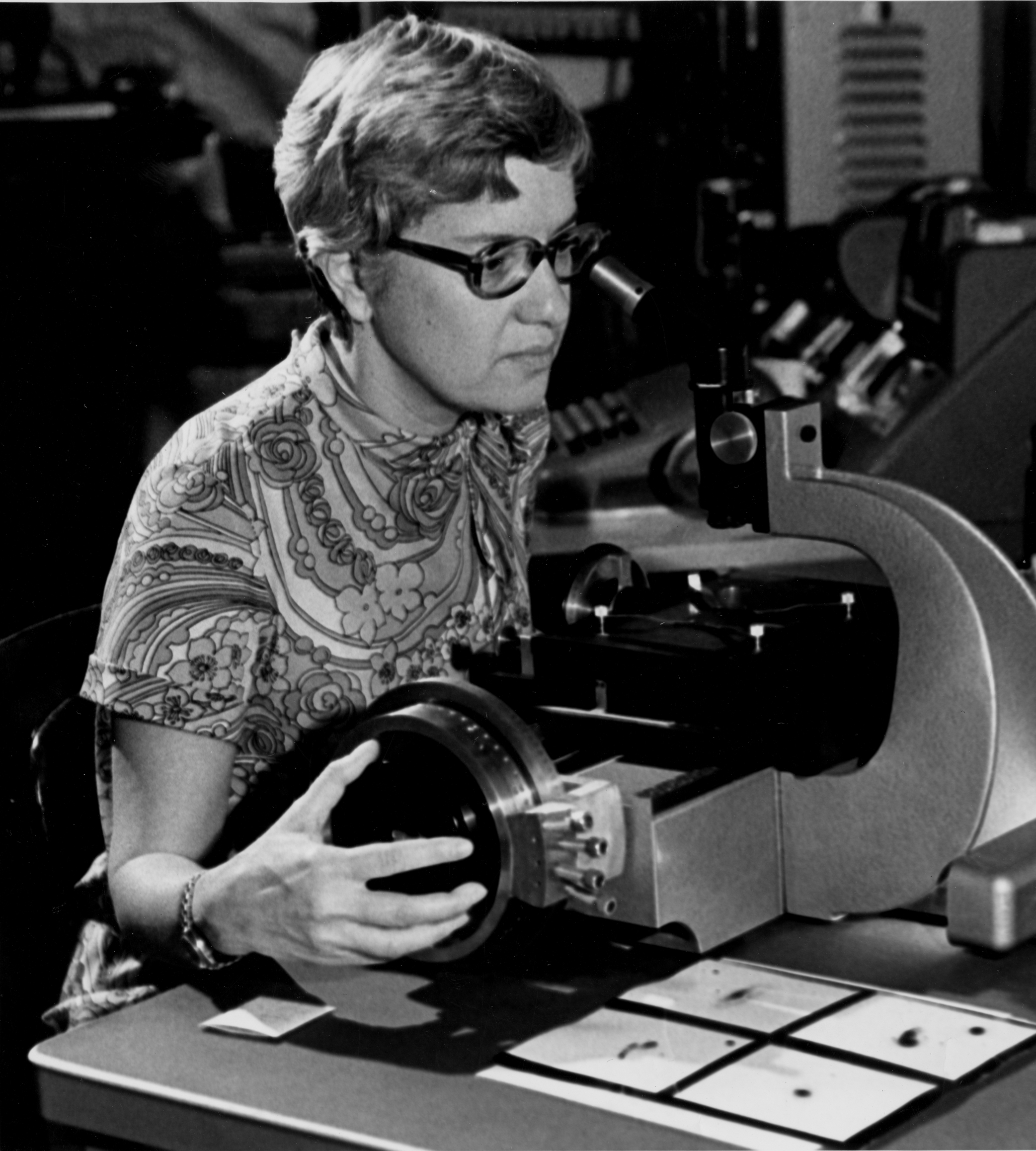 Vera Rubin analyzing photographic plates