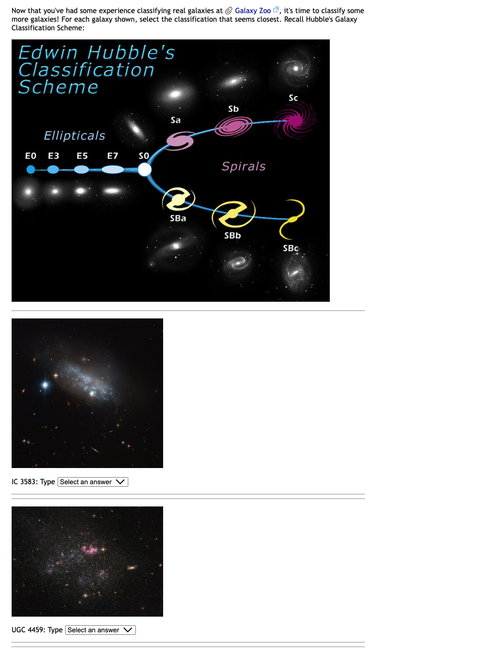 Sample Question from one of the author’s assessments. Galaxy images are randomized and pulled from a Creative Commons licensed archive.